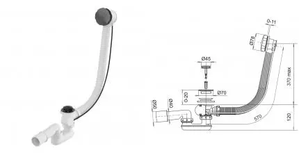 Сифон для ванны слив-перелив «Whitecross» SPWC60GM перелив 57 см оружейная сталь полуавтомат