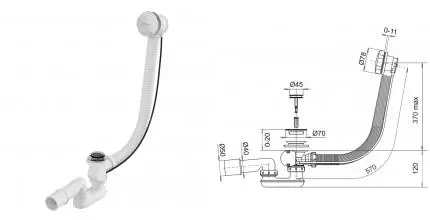 Сифон для ванны слив-перелив «Whitecross» SPWC60CR перелив 57 см хром полуавтомат