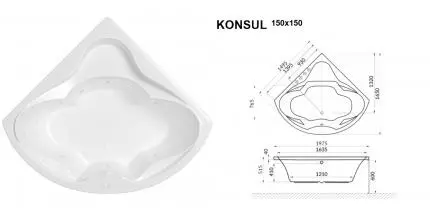 Гидромассажная ванна акриловая «Whitecross» Konsul 150/150 Line с каркасом с сифоном белая
