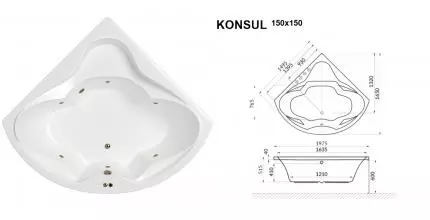 Гидромассажная ванна акриловая «Whitecross» Konsul 150/150 Soft с каркасом с сифоном белая/бронза