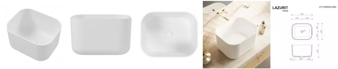 Раковина «Whitecross» Lazurit 50/40 искусственный камень белая матовая Раковина «Whitecross» Lazurit 50/40 искусственный камень белая матовая