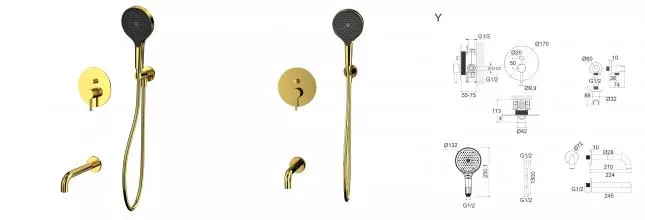 Смеситель для ванны с душем «Whitecross» Y YSET06TOPGL золото