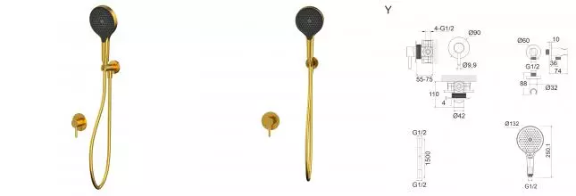 Смеситель для душа «Whitecross» Y YSET02TOPGLB брашированное золото