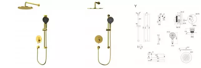 Система для душа скрытого монтажа WHITECROSS Y YSET05TOPGL (золото) YSET05TOPGL · Y, Whitecross, YSET05TOPGL