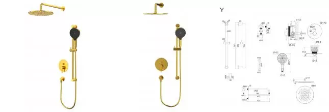 Система для душа скрытого монтажа WHITECROSS Y YSET05TOPGLB (брашированное золото) YSET05TOPGLB · Y, Whitecross, YSET05TOPGLB