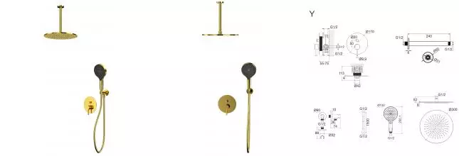 Система для душа скрытого монтажа WHITECROSS Y YSET12TOPGL (золото) YSET12TOPGL · Y, Whitecross, YSET12TOPGL