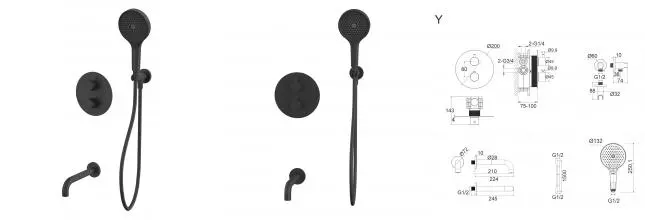 Смеситель для ванны с душем «Whitecross» Y YSET10TOPBL с термостатом чёрный матовый