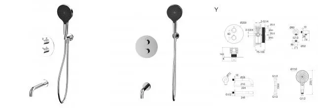 Смеситель для ванны с душем «Whitecross» Y YSET10TOPCR с термостатом хром