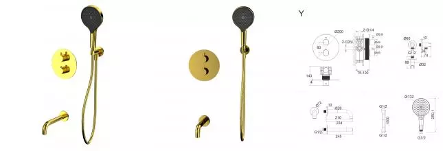 Смеситель для ванны с душем «Whitecross» Y YSET10TOPGL с термостатом золото Смеситель для ванны с душем «Whitecross» Y YSET10TOPGL с термостатом золото