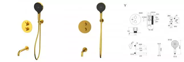 Смеситель для ванны с душем «Whitecross» Y YSET10TOPGLB с термостатом брашированное золото Смеситель для ванны с душем «Whitecross» Y YSET10TOPGLB с термостатом брашированное золото