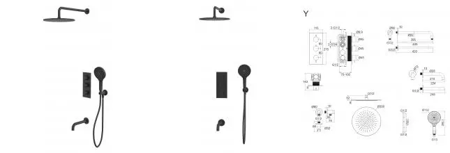 Душевая система «Whitecross» Y YSET11TOPBL с термостатом чёрная матовая