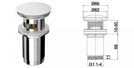 Донный клапан для раковины «Whitecross» A706WHS с механизмом Клик-Клак белый матовый