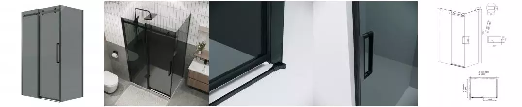 Душевой угол-ограждение «Grossman» Classic 120.K33.04.1680.21.10 160/80 тонированный/чёрный матовый без поддона универсальный