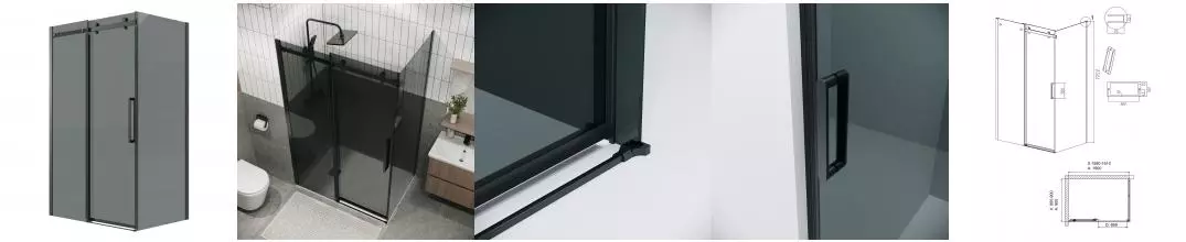 Душевой угол-ограждение «Grossman» Classic 120.K33.04.1690.21.10 160/90 тонированный/чёрный матовый без поддона универсальный