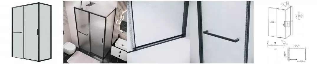 Душевой угол-ограждение «Grossman» Style 120.K33.05.1310.21.02 130/100 шиншилла/черный матовый без поддона левый