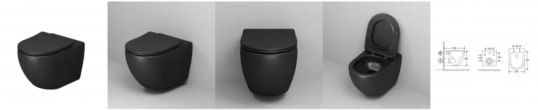 Подвесной унитаз безободковый «Grossman» GR-4411BMSQ чёрный матовый с сиденьем дюропласт с микролифтом чёрное Подвесной унитаз безободковый «Grossman» GR-4411BMSQ чёрный матовый с сиденьем дюропласт с микролифтом чёрное