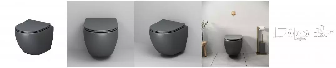 Подвесной унитаз безободковый «Grossman» GR-4455GMSQ серый матовый с сиденьем дюропласт с микролифтом серое