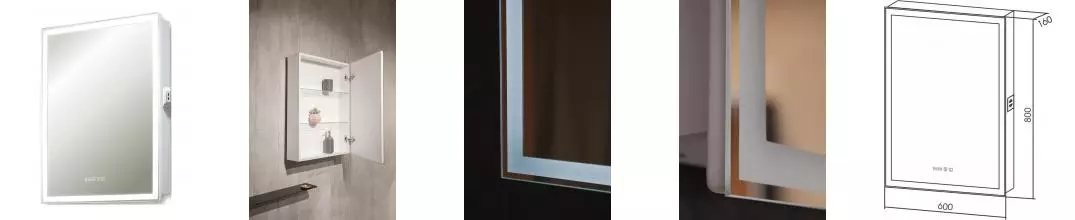 Зеркальный шкаф «Silver Mirrors» Киото 60 с сенсорным выключателем с часами с подсветкой белый правый