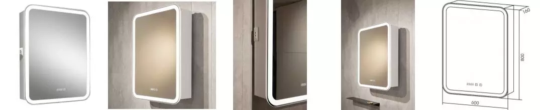 Зеркальный шкаф «Silver Mirrors» Фиджи 60 3.2 с сенсорным выключателем с часами с подсветкой белый левый