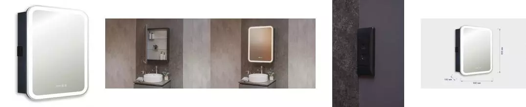 Зеркальный шкаф «Silver Mirrors» Фиджи 60 3.2 с сенсорным выключателем с часами с подсветкой антрацит левый