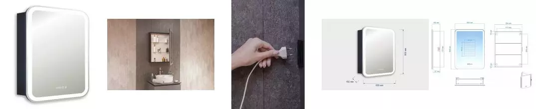 Зеркальный шкаф «Silver Mirrors» Фиджи 60 3.2 с сенсорным выключателем с часами с подсветкой антрацит правый