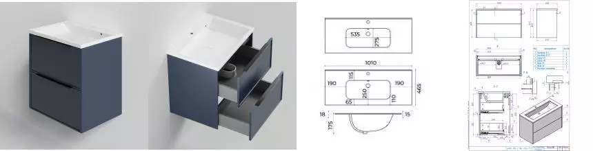 Тумба с раковиной «La Fenice» Simpla Twin 100 (Slim Line 100) подвесная Blu Grigio