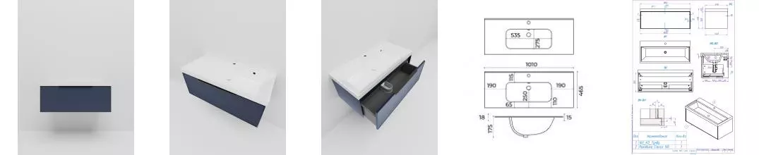 Тумба с раковиной «La Fenice» Simpla 100 (Slim Line 100) подвесная Blu Grigio
