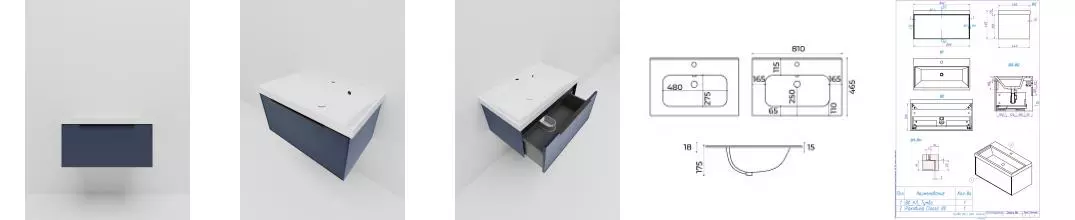 Тумба с раковиной «La Fenice» Simpla 80 (Slim Line 80) подвесная Blu Grigio