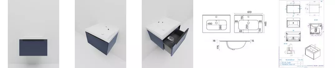 Тумба с раковиной «La Fenice» Simpla 60 (Slim Line 60) подвесная Blu Grigio