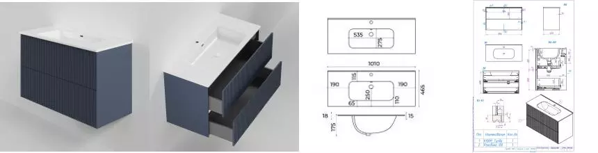 Тумба с раковиной «La Fenice» Terra Twin 100 (Slim Line 100) подвесная Blu Grigio