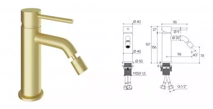 Смеситель для биде «Aqueduto» Cano CAN0550 шлифованное золото Смеситель для биде «Aqueduto» Cano CAN0550 шлифованное золото