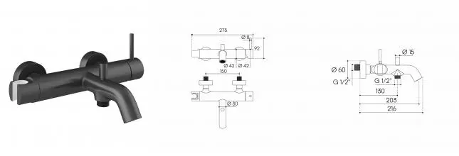 Смеситель для ванны с душем «Aqueduto» Cano CAN0645 оружейная сталь Смеситель для ванны с душем «Aqueduto» Cano CAN0645 оружейная сталь