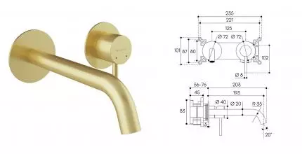 Смеситель для раковины «Aqueduto» Cano CAN0450 шлифованное золото Смеситель для раковины «Aqueduto» Cano CAN0450 шлифованное золото