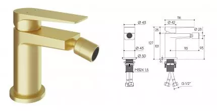 Смеситель для биде «Aqueduto» Linha LIN0550 шлифованное золото