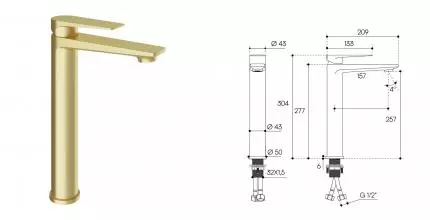 Смеситель для раковины «Aqueduto» Linha  LIN0350 (L) шлифованное золото Смеситель для раковины «Aqueduto» Linha  LIN0350 (L) шлифованное золото