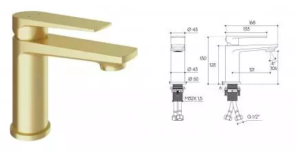 Смеситель для раковины «Aqueduto» Linha LIN0250 (M) шлифованное золото Смеситель для раковины «Aqueduto» Linha LIN0250 (M) шлифованное золото