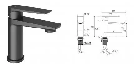 Смеситель для раковины «Aqueduto» Linha  LIN0145 (S) оружейная сталь Смеситель для раковины «Aqueduto» Linha  LIN0145 (S) оружейная сталь