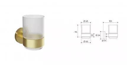 Стакан для зубных щёток «Aqueduto» Ponto PON0250 на стену шлифованное золото