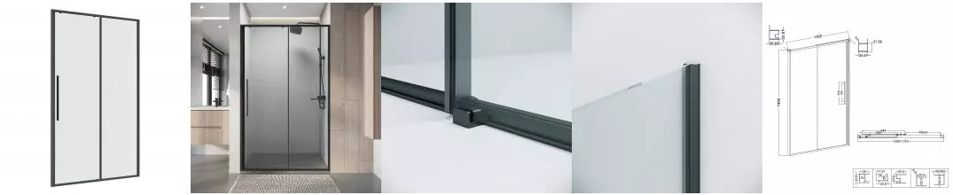 Душевая дверь «Niagara» Nova NG-34-13AGR 130/195 прозрачная/матовый черный без поддона универсальный