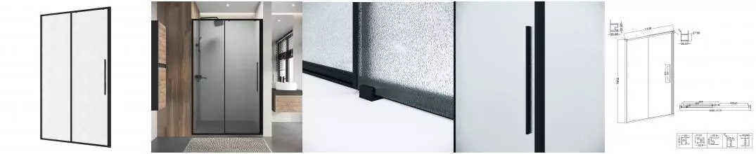 Душевая дверь «Niagara» Nova NG-84-L11CHB 110/195 шиншилла/черный матовый левая