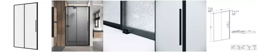 Душевая дверь «Niagara» Nova NG-84-L12CHB 120/195 шиншилла/черный матовый левая