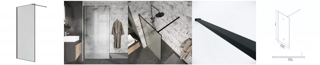 Душевая перегородка «Niagara» Nova NG-781-90BLACK 90/200 колотый лёд/черный матовый без поддона универсальная Душевая перегородка «Niagara» Nova NG-781-90BLACK 90/200 колотый лёд/черный матовый без поддона универсальная