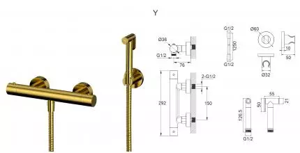 Смеситель с гигиеническим душем «Whitecross» Y SYSYBI3GL с термостатом золото