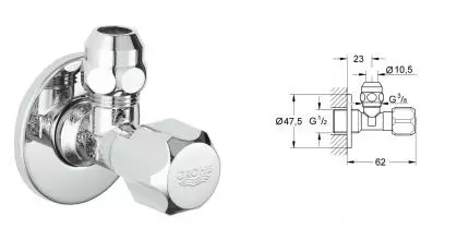 Вентиль угловой GROHE 1/2″-3/8″ для подключения смесителей, хром (2201700M) Вентиль угловой GROHE 1/2″-3/8″ для подключения смесителей, хром (2201700M)