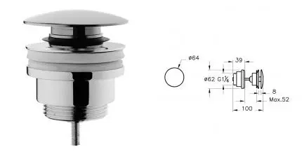 Донный клапан для раковины «Vitra» Origin A45149 с механизмом Клик-Клак хром
