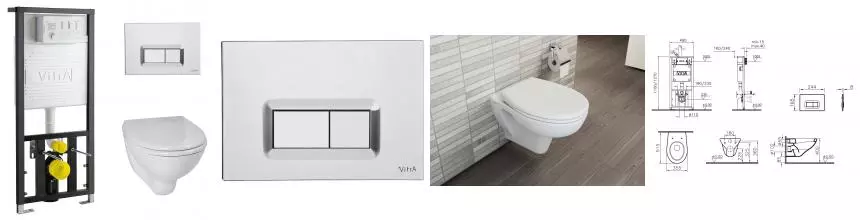 Комплект инсталляция с унитазом, крышкой и кнопкой смыва «Vitra» Arkitekt 9005B003-7211 белая/хром