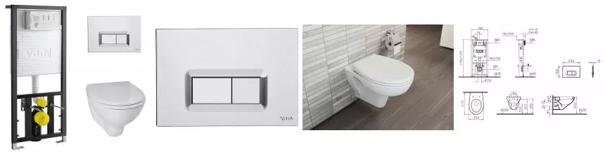 Комплект инсталляция с унитазом, крышкой и кнопкой смыва «Vitra» Arkitekt 9005B003-7211 белая/хром Комплект инсталляция с унитазом, крышкой и кнопкой смыва «Vitra» Arkitekt 9005B003-7211 белая/хром