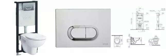Комплект инсталляция с унитазом, крышкой и кнопкой смыва «Vitra» Normus 9773B003-7203 белый с кнопкой хром