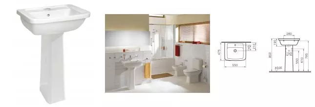 Раковина с пьедесталом «Vitra» Form 300 55 9602B003-7650 фарфоровая белая Раковина с пьедесталом «Vitra» Form 300 55 9602B003-7650 фарфоровая белая