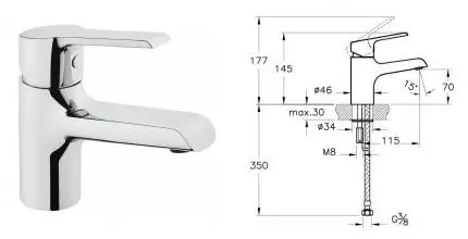 Смеситель для раковины «Vitra» Axe S A41069EXP хром Смеситель для раковины «Vitra» Axe S A41069EXP хром